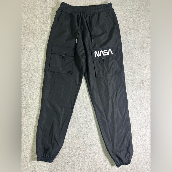Shein NASA Sweatpants Joggers Adult Medium Black Cargo Pocket Drawstring Tapered - Picture 1 of 12